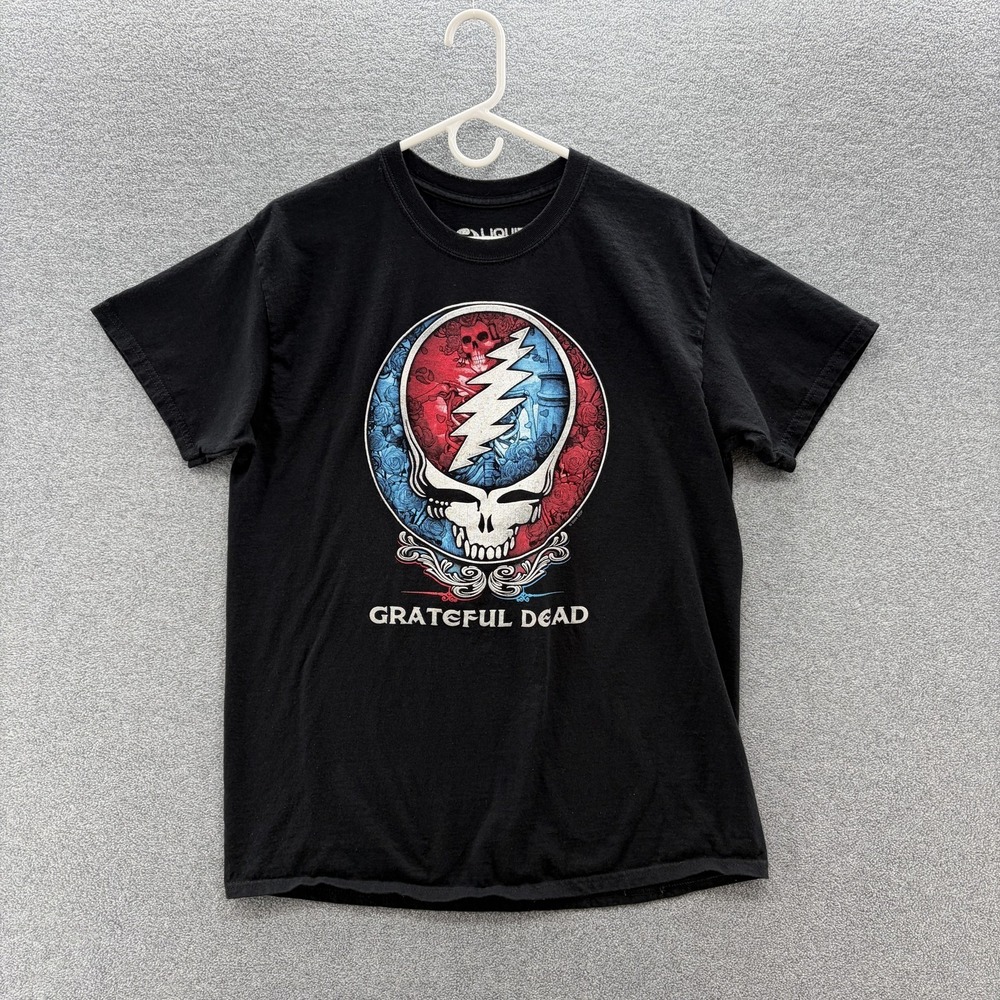 Grateful Dead Shirt Mens Large Black Bertha SYF Skull Graphic Band T Liquid Blue